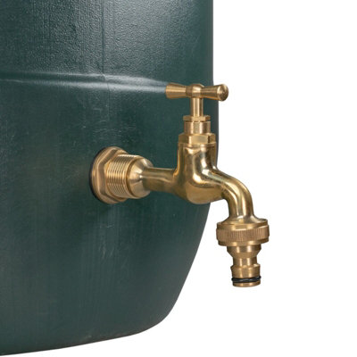 Water Butt Replacement Tap BRASS Metal Lever UK Bib Outlet Barb Quick Hosepipes Polished Brass Bib (Quick connector) 3/4" - 3