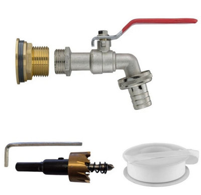 Water Butt Replacement Tap + Drill Bit BRASS 3/4" Lever tap (Barbed)