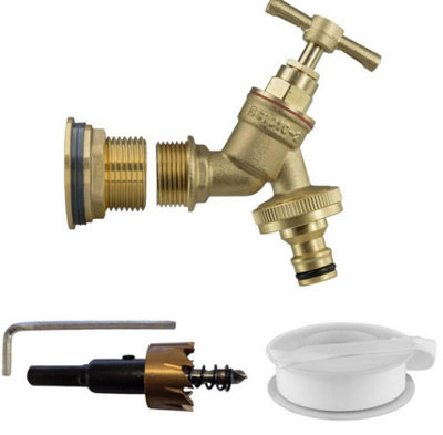 Water Butt Replacement Tap + Drill Bit BRASS 3/4" Metal Lever Bib Outlet Barb 3/4"Brass bib (Quick connector)