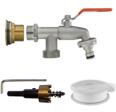 Water Butt Replacement Tap + Drill Bit BRASS 3/4" Metal Lever Bib Outlet Barb 3/4" Double lever tap (Quick connector)
