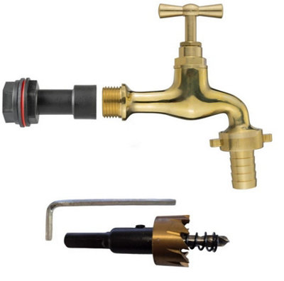 Water Butt Replacement Tap Extension Kit + Drill bit Lever Bib Outlet Barb Quick 1/2" Brass Bib + 19mm Barb