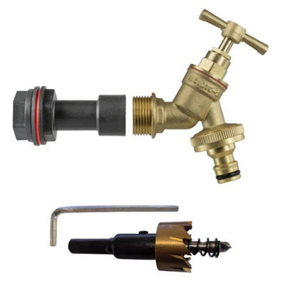 Water Butt Replacement Tap Extension Kit + Drill bit Lever Bib Outlet Barb Quick 1/2" Brass bib (Quick connector)
