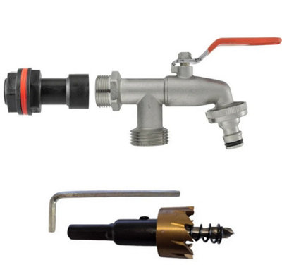 Water Butt Replacement Tap Extension Kit + Drill bit Lever Bib Outlet Barb Quick 1/2" Double lever tap (Quick connector)