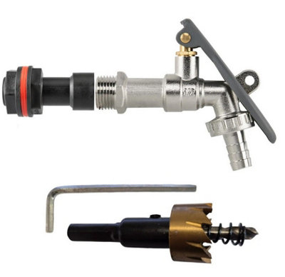 Water Butt Replacement Tap Extension Kit + Drill bit Lever Bib Outlet Barb Quick 1/2"  Lever Lock Tap