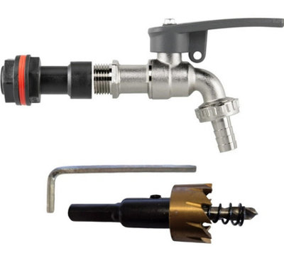 Water Butt Replacement Tap Extension Kit + Drill bit Lever Bib Outlet Barb Quick 1/2"  Side Lock Tap