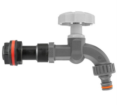 Water Butt Replacement Tap Extension Kit + Drill bit Lever Bib Outlet Barb Quick 3/4" Plastic Dial Tap (Grey)