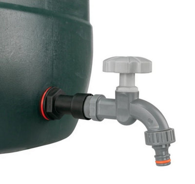 Water Butt Replacement Tap Extension Kit + Drill bit Lever Bib Outlet Barb Quick 3/4" Plastic Dial Tap (Grey)
