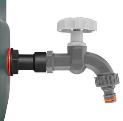 Water Butt Replacement Tap Extension Kit + Drill bit Lever Bib Outlet Barb Quick 3/4" Plastic Dial Tap (Grey)
