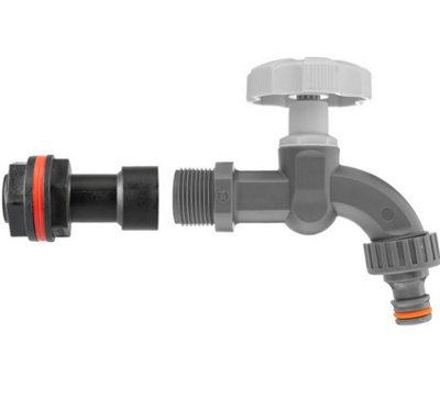 Water Butt Replacement Tap Extension Kit + Drill bit Lever Bib Outlet Barb Quick 3/4" Plastic Dial Tap (Grey)