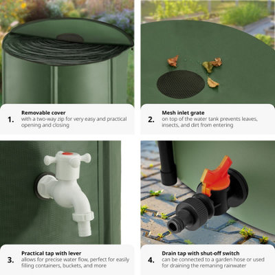 Water Butt - tap and overflow protection, foldable weather resistant - 380 L