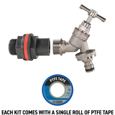 water butt/water storage tank outlet adaptor + bib tap (requires a 21mm hole) - 4