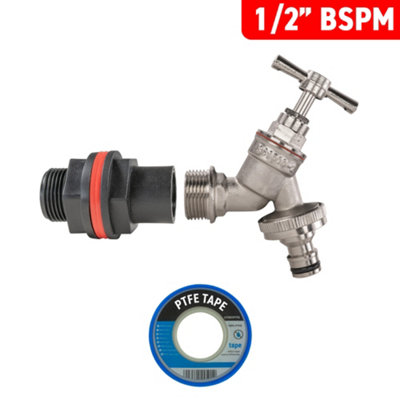 water butt/water storage tank outlet adaptor + bib tap (requires a 21mm hole) - 5