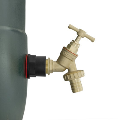 water butt/water storage tank outlet adaptor+brass bib tap +ptfe tape(requires a 21mm hole)