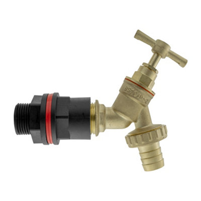 water butt/water storage tank outlet adaptor+brass bib tap +ptfe tape(requires a 21mm hole) - 3