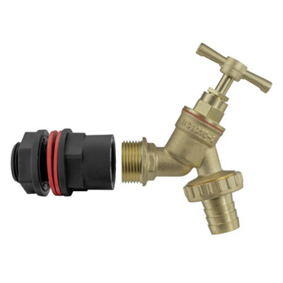 water butt/water storage tank outlet adaptor+brass bib tap +ptfe tape(requires a 21mm hole) - 4