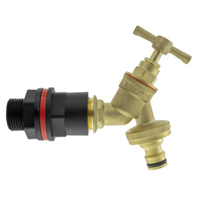 water butt/water storage tank outlet adaptor +brass bib tap +ptfe tape(requires a 21mm hole) - 3