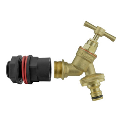 water butt/water storage tank outlet adaptor +brass bib tap +ptfe tape(requires a 21mm hole) - 4