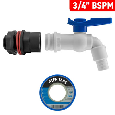 Water butt/water storage tank outlet pvc  lever tap with adaptor (requires a 26mm hole)