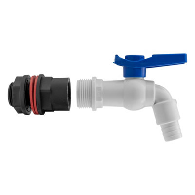 Water butt/water storage tank outlet pvc  lever tap with adaptor (requires a 26mm hole) - 4