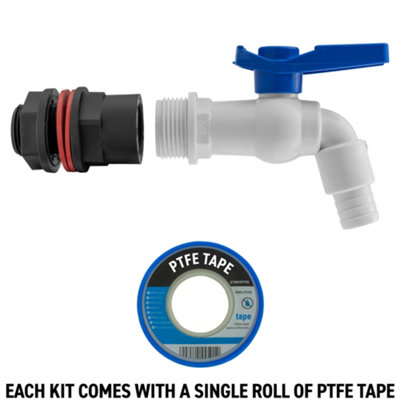 Water butt/water storage tank outlet pvc  lever tap with adaptor (requires a 26mm hole) - 5