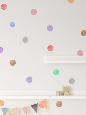 Water Color Polka Dot Wall Stickers For Nursery Kids And Childrens Bedrooms Peel & Stick Pastel Playroom Decals