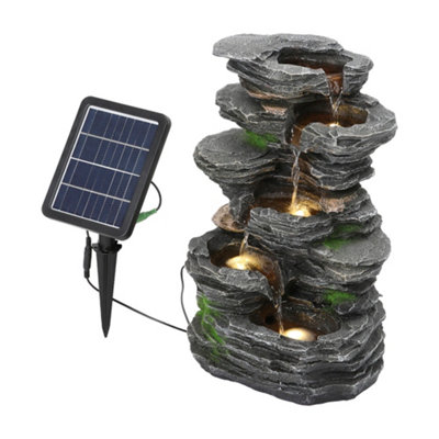 Water Feature Self Containing Feature Fountain Rockery Decoration for Garden, Ornament Fountain with Solar LED Light