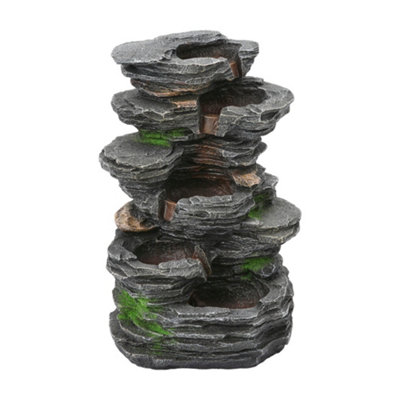 Water Feature Self Containing Feature Fountain Rockery Decoration for Garden, Ornament Fountain with Solar LED Light