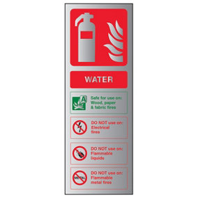 WATER Fire Extinguisher Safety Sign - Adhesive Vinyl - 100x280mm (x3)