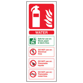 WATER Fire Extinguisher Safety Sign - Adhesive Vinyl - 75x200mm (x3)