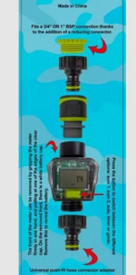 Water Flow Meter Garden Watering Measure Tap Connector Quick Connect 3/4" & 1"