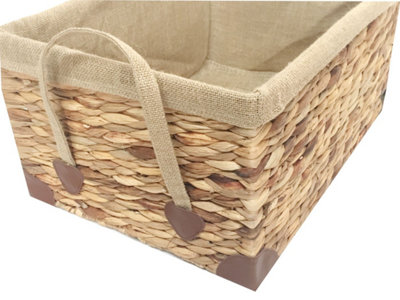 Water Hyacinth Deep Rectangle Storage Basket Hamper Lined Basket With ...