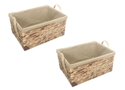 Water Hyacinth Deep Rectangle Storage Basket Hamper Lined Basket With ...