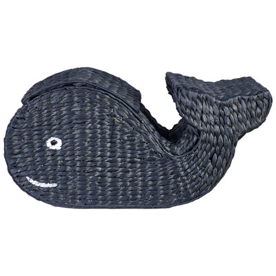 Water Hyacinth Wicker Whale Basket Black ORANIA