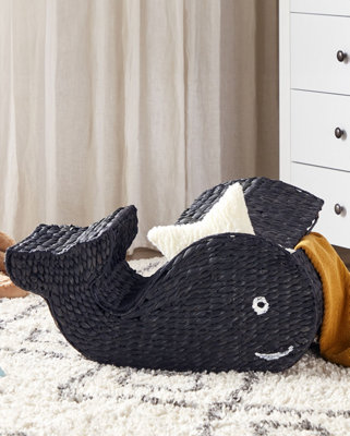 Water Hyacinth Wicker Whale Basket Black ORANIA
