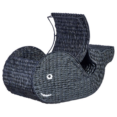 Water Hyacinth Wicker Whale Basket Black ORANIA
