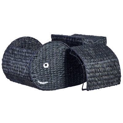 Water Hyacinth Wicker Whale Basket Black ORANIA