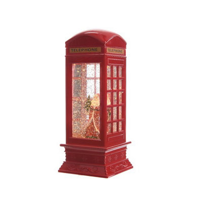 Water Snowstorm Phone Box with Farther Christmas - 27cm - Warm White LED's