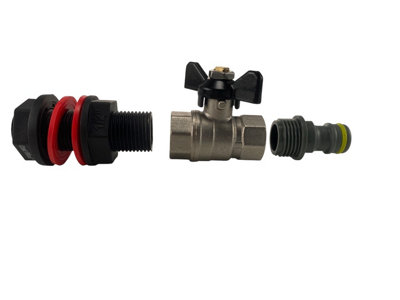 waterbutt/water tank metal butterfly tap kit universal click-lock connection 1/2" bsp fits 26mm hole required - 5