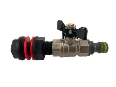 waterbutt/water tank metal butterfly tap kit universal click-lock connection 1/2" bsp fits 26mm hole required - 6