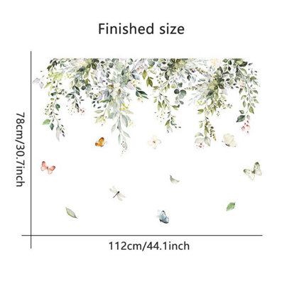 Watercolor green leaf wall stickers, large plant wall stickers, flower ...