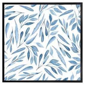 Watercolour blue branches with leaves (Picutre Frame) / 16x16" / Oak