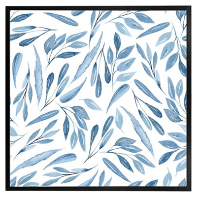 Watercolour blue branches with leaves (Picutre Frame) / 24x24" / Oak