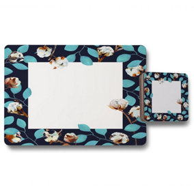 Watercolour Blue Leaf Frame (Placemat & Coaster Set) / Default Title