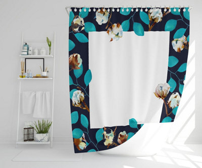Watercolour Blue Leaf Frame (Shower Curtain) / Default Title