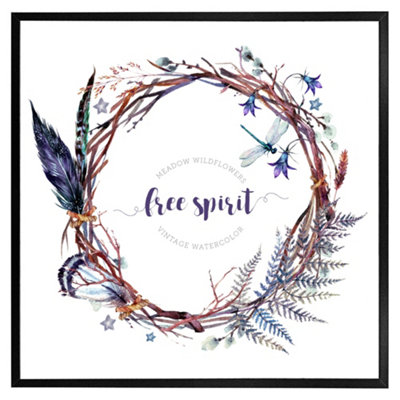 Watercolour boho wreath (Picutre Frame) / 16x16" / Oak