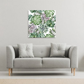 Watercolour Botanical Leaves (Canvas Print) / 90 x 90 x 4cm