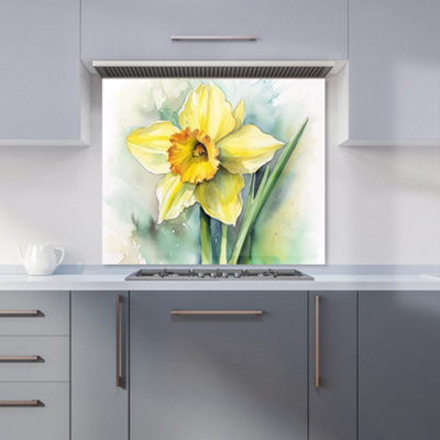 Watercolour Daffodil Premium Glass Kitchen Splashback W900mm x H650mm