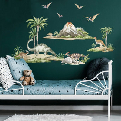 Watercolour Dinosaur Scene Wall Stickers