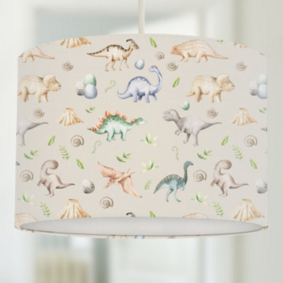 Watercolour Dinosaurs Ceiling Lampshade Natural Beige 40cm x 25cm