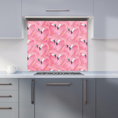 Watercolour Flamingo Hearts Premium Glass Kitchen Splashback W900mm x H650mm